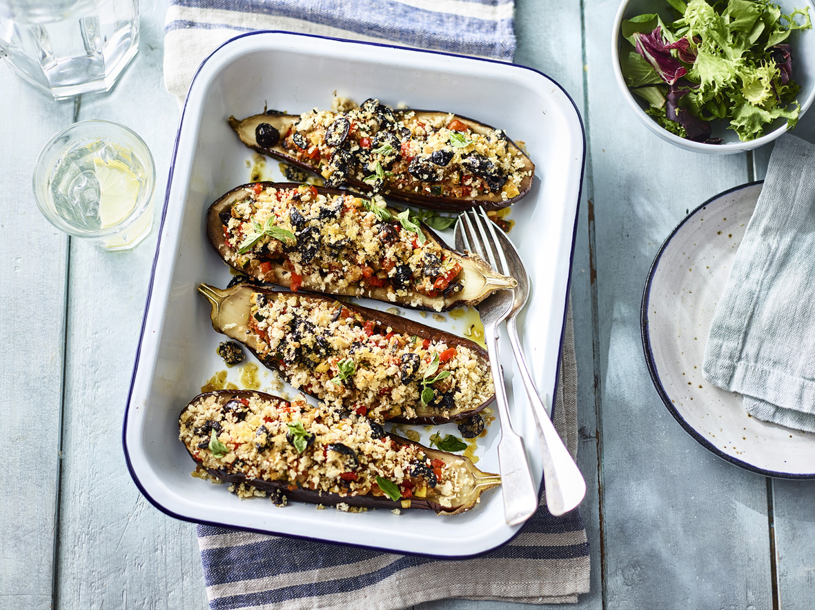 Baked Aubergine with Olive & Breadcrumb Crust